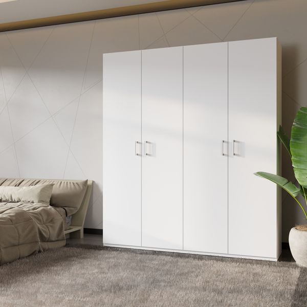 Forte HOME NOOK Mehrzweckschrank 180 40, moderner Drehtürenschrank mit 4 Türen,Flur, Holzwerkstoff, Weiß, 177,5 cm breit x 210,5 cm hoch x 42 cm tief