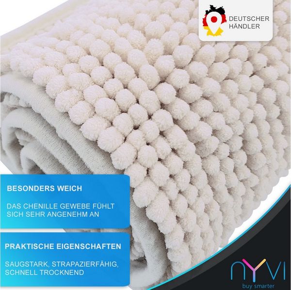 NYVI Badematte WC Vorleger NYVISpa Chenille Badvorleger, Höhe 20 mm, Polyester, Rutschfest, Saugfähig, Schnell Trocknend, Fußbodenheizung geeignet