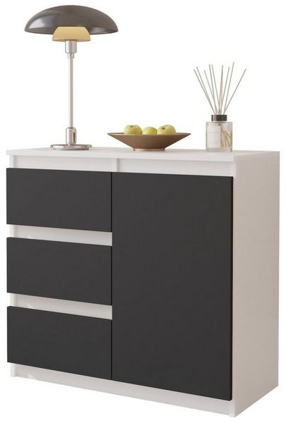 Furnica Kommode MIKEL, 3 Schubladen und 1 Tür - Weiß Matt H75cm B80cm T35cm (1 St)