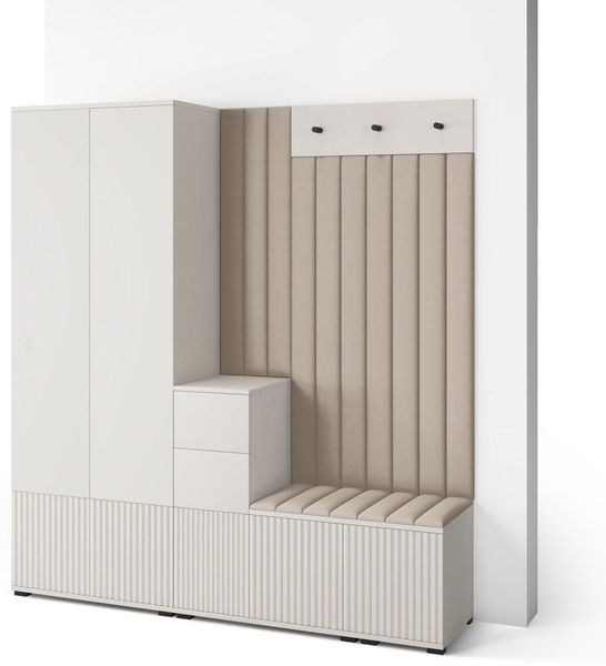 Garderoben-Set Ritmo version 7 – gefräste Kleiderschrank mit Polsterplatten, Schuhschrank, für Flur und Eingangsbereich (cashmere, Trinity 03), 185 x 40 x 170 cm