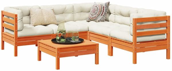 vidaXL 6-tlg. Garten-Sofagarnitur mit Kissen Wachsbraun Kiefernholz 3299449