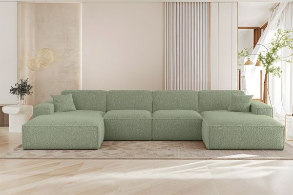 Wohnlandschaft Sofa U-Form CELES PREMIUM in Stoff Sven Hellgrün