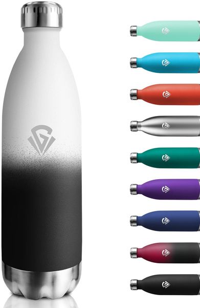 Thermosflasche 1L, Wasserflasche Doppelwandig BPA-Frei, Trinkflasche Edelstahl, Trinkflasche Kohlensäure Geeignet, Isolierflasche Auslaufsicher für Schule, Fitness, Laufen, Sprudel, Gym, Reisen