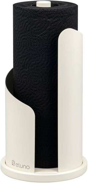 eluno Küchenrollenhalter bis 28 cm oder 3 Toilettenpapierrollen aus Edelstahl und Metall, cremeweiß, ca. Ø 15,5x31 cm