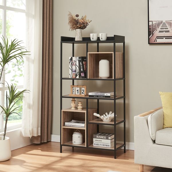 Standregal Belana 137x70x33 cm Schwarz/Eicheoptik [en. casa]