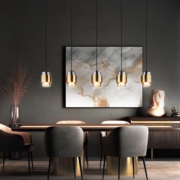 Hängelampe, Metall, Glas rauchfarben, 5 Flammig, L 105 cm