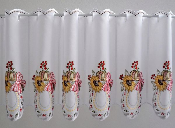 Stickereien Plauen Scheibengardine Kürbis (1 St), Stangendurchzug, transparent, Voile, mit echter Plauener Spitze Stickerei