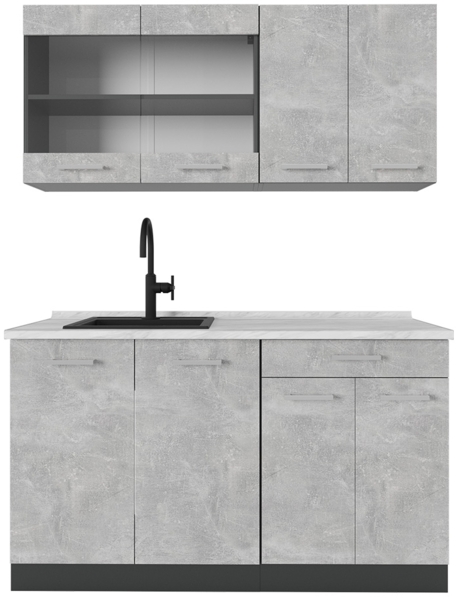 Singleküche R-Line Beton/Anthrazit 140 cm , AP Marmor Vicco
