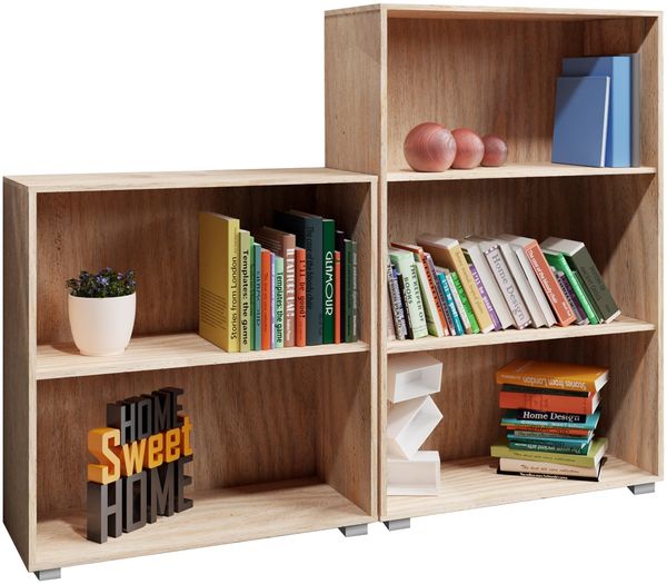 CASARIA® 2er Set Bücherregal Vela 2 & 3 Fächer Standregal Regal Eiche
