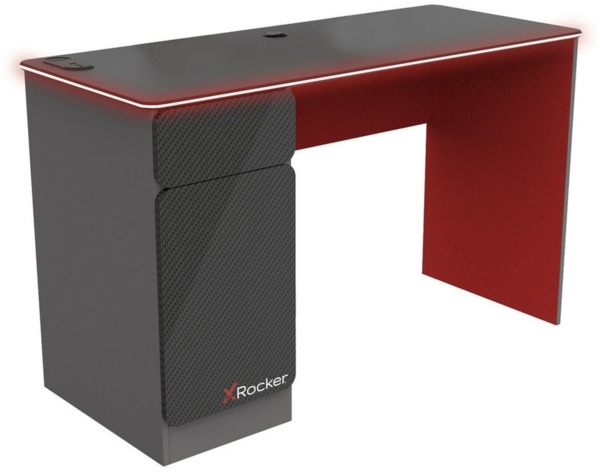 X Rocker Carbon-Tek Gaming Schreibtisch mit LED-Beleuchtung & Wireless Charging Ladepad - grau/rot