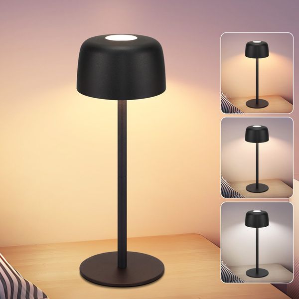 ZMH LED Tischlampe kabellos dimmbar - Höhenverstellbare Tischleuchte mit Touch (3000K/4500K/6000K), USB-C Aufladbar, IP44 wasserdicht für Esszimmer, Büro, Schlafzimmer | Schwarz