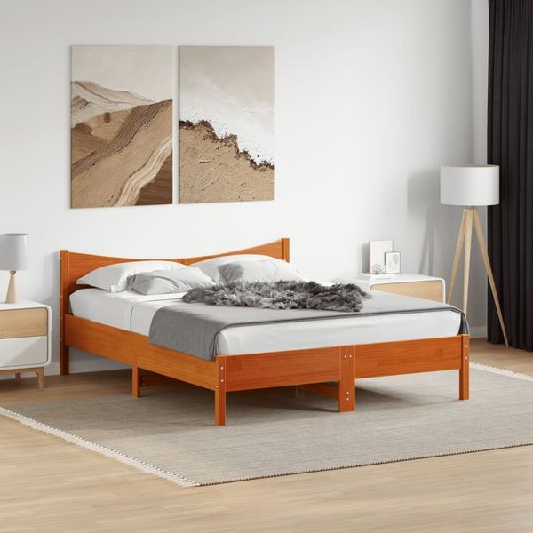 vidaXL Massivholzbett ohne Matratze Wachsbraun 160x200 Kiefernholz 3216365