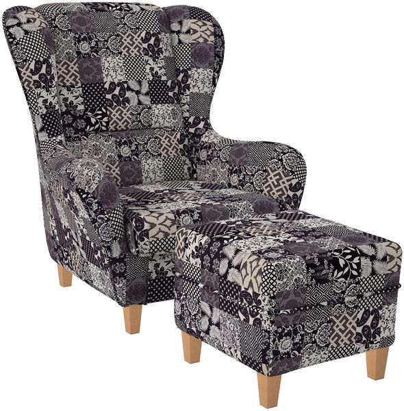Supellex Ohrensessel mit Hocker | Design Flora Schwarz Beige