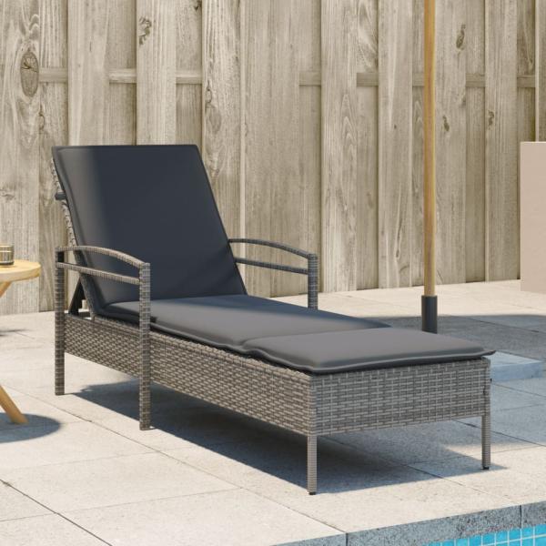 vidaXL Sonnenliege mit Auflage Grau 63x200x81 cm Poly Rattan 368301