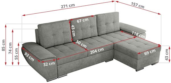 Universelles Ecksofa mit Schlaffunktion, Bettkasten und losen Kissen, gesteppte Sitzfläche - UMBRIA - Grau Stoff Bild 7