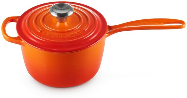LE CREUSET Serviertopf Stielkasserolle Signature rund ofenrot 16cm, Emailliertes Gusseisen