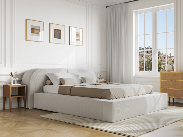 Vente-unique - Bett mit Bettkasten - 180 x 200 cm - Cord - Cremefarben - LIRABA von Maison Céphy Bild 1