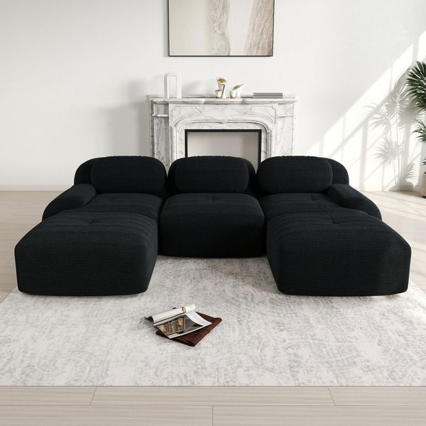 BBWL 3-Sitzer Modulares U-Sofa aus Premium-Cordstoff ohne Montage, rutschfest mit breiten Armlehnen und 32D Komfortpolsterung