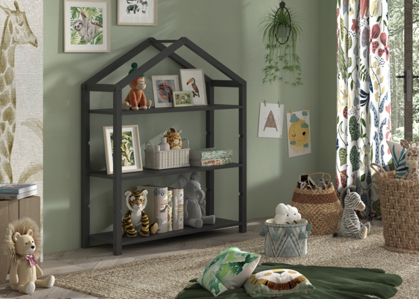 DALLAS Regal inkl. 3 Böden, mit Giebel-Optik, Ausf. Kiefer massiv anthrazit