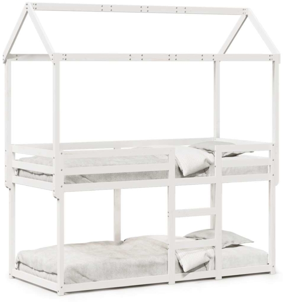 vidaXL Etagenbett mit Dach Weiß 90x200 cm Massivholz Kiefer 3282117
