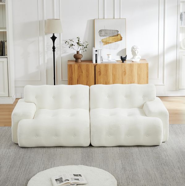 2-Sitzer Sofa, Chenille mit breiten Armlehnen, 224x104x66 cm, Beige