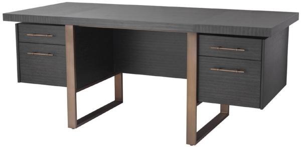 Casa Padrino Luxus Schreibtisch Anthrazitgrau / Bronzefarben 180 x 80 x H. 76 cm - Eleganter Massivholz Schreibtisch mit 4 Schubladen - Luxus Büro Möbel