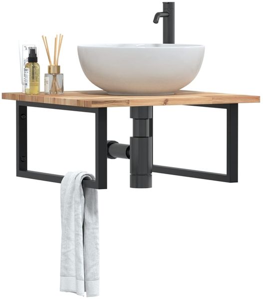 vidaXL Waschbeckenregal Wandmontage Stahl und Akazienholz 3302873