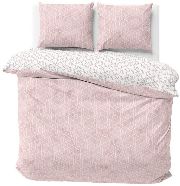 Visaggio Bettwäsche 100% Baumwolle Bettbezug Set in 6 Größen fein gewebt, Renforcé, 3 teilig, modernes Rauten Design in Rosa Weiß