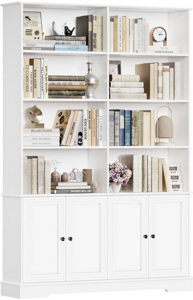 Homfa Bücherregal 185 cm hohes Bücherschrank Standregal Büroregal, Bücherregal mit 4 Türen 8 offenen Fächern Büroregal Holz 185x120x27cm
