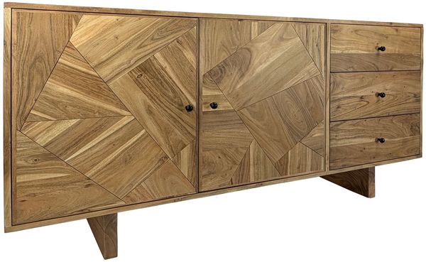 FINEBUY Sideboard FB113645 Sideboard Akazie Massivholz 150cm Massive Kommode Echtholz (Geometrische Front aus massivem Akazienholz), Viel Stauraum für Wohn- und Essbereich Bild 6