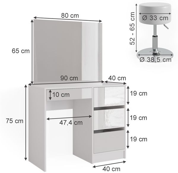 Schminktisch-Set Sherry Weiß 90 cm mit Hocker Vicco Bild 3