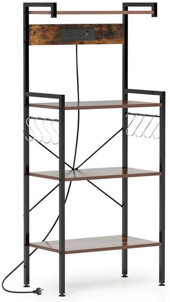 COSTWAY Standregal, Küchenregal mit Steckdosen & 8 Haken, 59x34x136cm