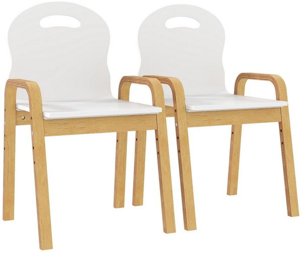 AIYAPLAY Kinderstuhl für Kinder im Alter von 3-9 Jahren (Holzstuhl, 2 St), Höhenverstellbar, stapelbar, Weiß