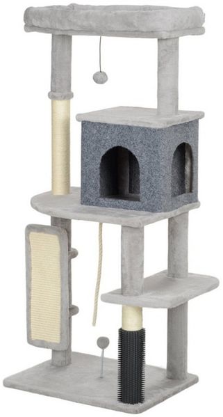 MC Star Kratzbaum 132 cm Katzenbaum mit Kratzpfosten, Bett, Haus, Sprungplattformen, Pflegebürste, Hellgrau