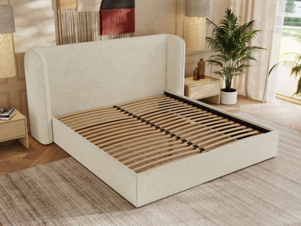 Polsterbett Bett mit Holzlattenrost Schlafzimmer Bett Doppelbett gepolstertes Kopfteil Pocket Matratze - EMORA CLASSIC - 180x200 cm - Creme Strukture - VIRE LUX Bild 3