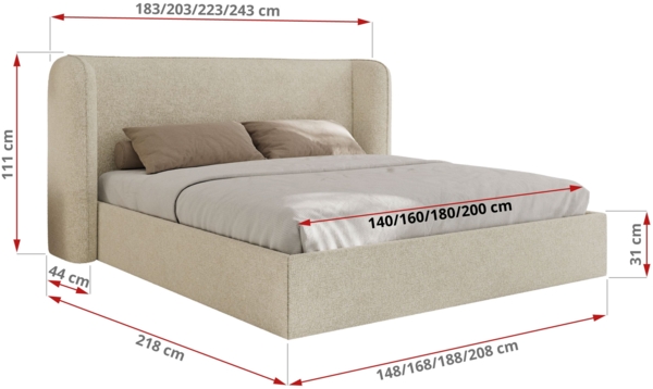 Polsterbett Bett mit Holzlattenrost Schlafzimmer Bett Doppelbett gepolstertes Kopfteil Pocket Matratze - EMORA CLASSIC - 180x200 cm - Creme Strukture - VIRE LUX Bild 4