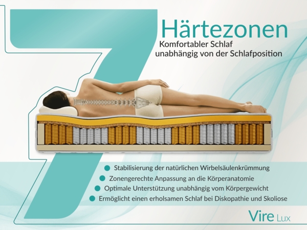 Polsterbett Bett mit Holzlattenrost Schlafzimmer Bett Doppelbett gepolstertes Kopfteil Pocket Matratze - EMORA CLASSIC - 180x200 cm - Creme Strukture - VIRE LUX Bild 8