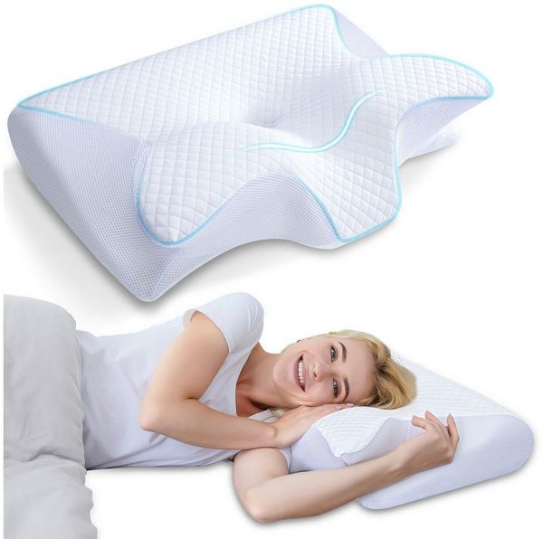 Kityhome Kopfkissen Orthopädisches Nackenkissen Memory Foam – 2 Höhen, waschbarer Bezug, Füllung: 100% Memory Foam, Set, Nackenkissen*1, waschbarer Bezug*1, Nackenstützkissen, Komfort, Atmungsaktiv