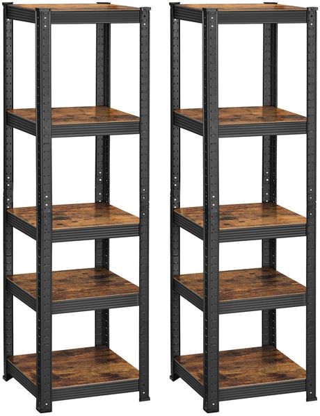 SONGMICS Schwerlastregale mit verstellbaren Ablagen, Stahl / MDF vintagebraun-schwarz, 150 x 37 x 37 cm