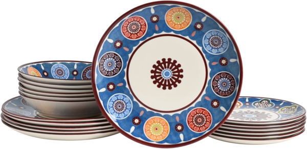 CreaTable, 24011, Serie Sumaya Blue, 18-teiliges Geschirrset, Teller Set aus Steingut, spülmaschinen- und mikrowellengeeignet, Qualitätsproduktionnew