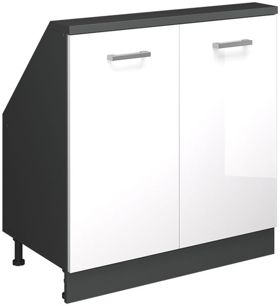 Dachschrägenschrank Rion Weiß Hochglanz/Anthrazit mit 2 Türen Vicco