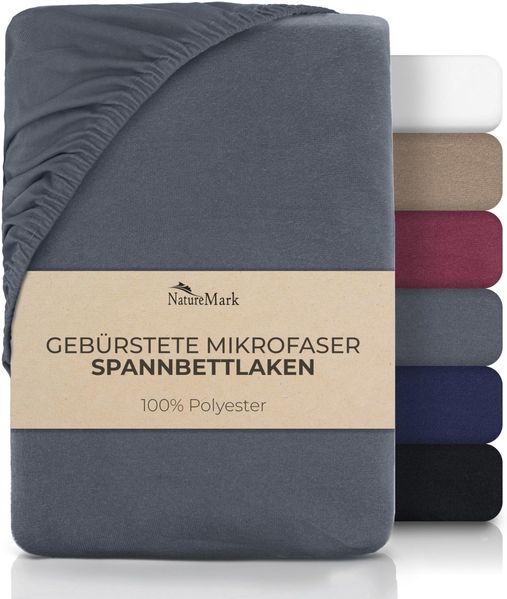NatureMark Mikrofaser Spannbettlaken – weich, atmungsaktiv und pflegeleicht – hautfreundlich – 180x200 cm, Anthrazit grau