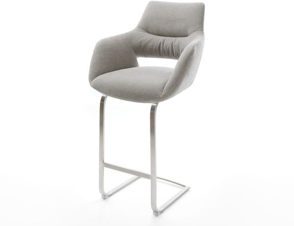 Barstuhl Yago-Flex Strukturstoff Soft Grau Freischwinger Flach Edelstahl Silberfarben Taschenfederkern