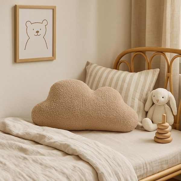 BABEES Dekokissen DEKOKISSEN Boucle Kuschelkissen Herz Wolke GROß 40x25, XXL 60x35 cm, Deko Kissen Geschenk Baby Kinderzimmer Weihnachten Babyshower