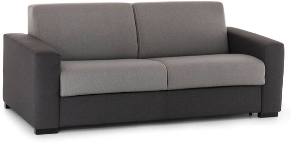Dmora 3-Sitzer festes Sofa Ayta, Wohnzimmersofa aus gepolstertem Stoff, mit Standardarmlehnen, 100 % Made in Italy, 220 x 95 x 90 cm, Grau und Anthrazit