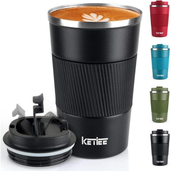 KETIEE 380ml Thermobecher Kaffeebecher to Go Edelstahl Isolierbecher Schwarz