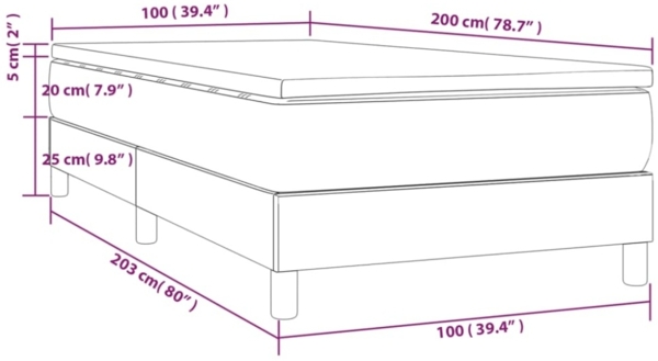 vidaXL Boxspringbett mit Matratze Dunkelgrau 100x200 cm Stoff 3144152 Bild 6