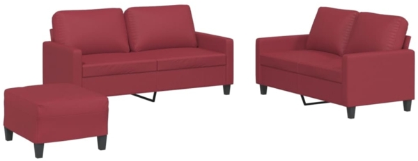 vidaXL 3-tlg. Sofagarnitur mit Kissen Weinrot Kunstleder 3201416