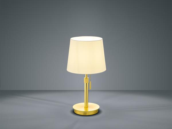 LED Tischleuchte Messing mit Stoffschirm Weiß, Höhe 45-56cm verstellbar