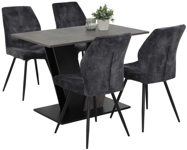 5 tlg. Essgruppe Neelia - Tisch Betonoptik, 4 Stühle Anthrazit